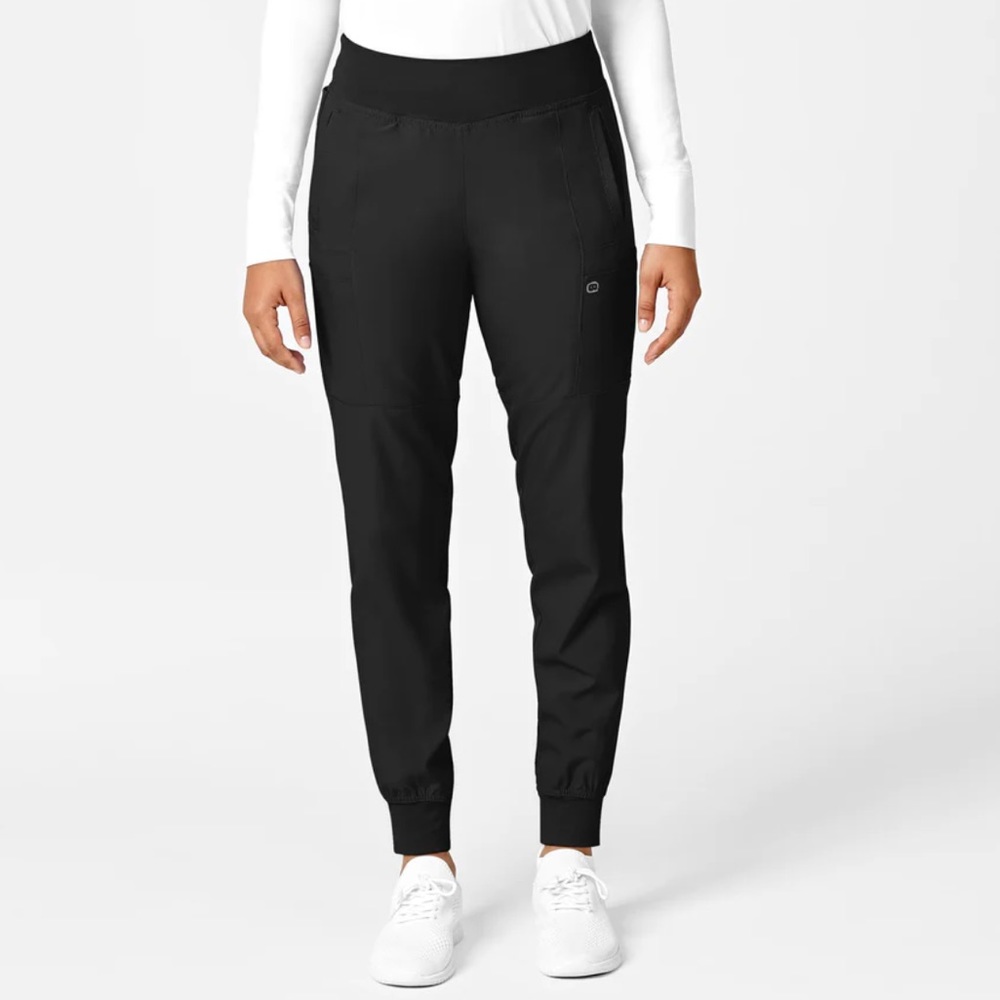 WonderWink Black Track Pants with Tapered Silhouette